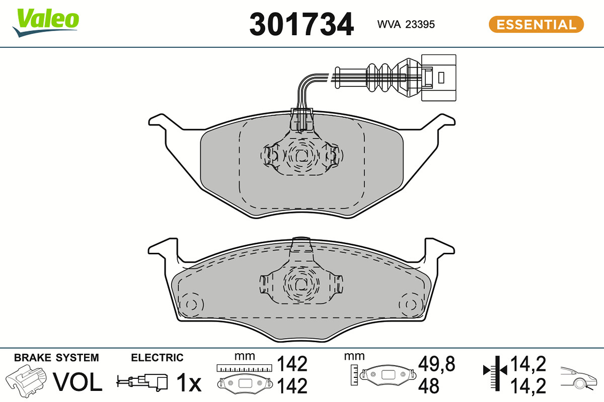 Jeu de 4 plaquettes de frein VALEO ref. 301734